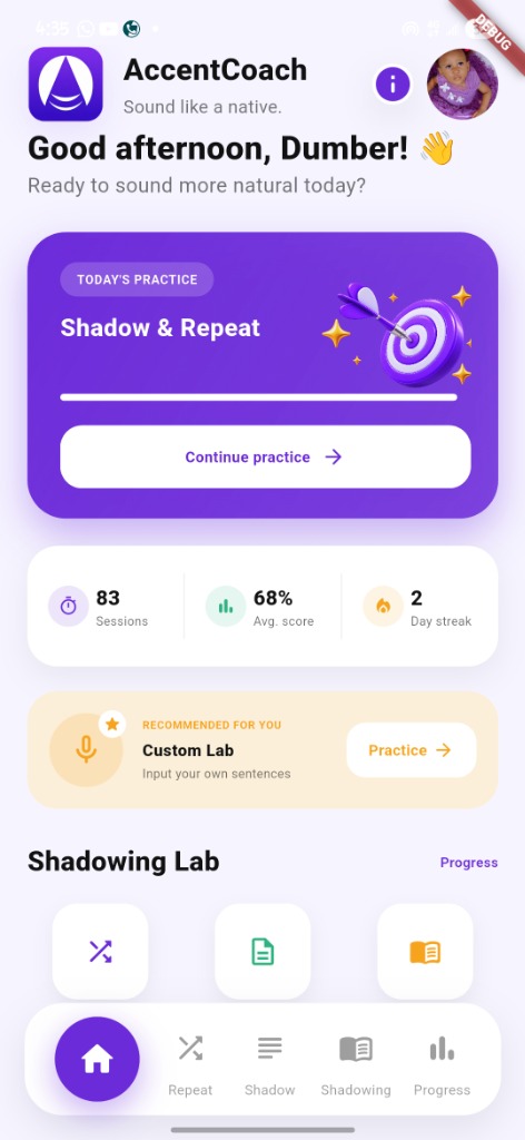 AccentCoach App Dashboard